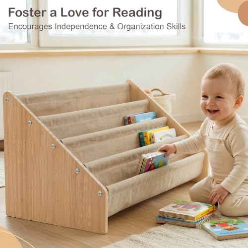Toddler Bookshelf 4 Tier Solid Wood Montessori Nursery Book Organizer Kids - Image 6