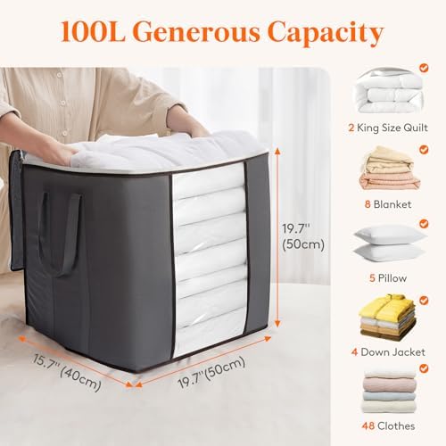 Lifewit 6 Pack 100L Large Clothes Storage, Blanket Storage Bags - Image 3