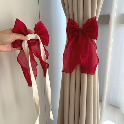2 Pack French Silky Bow Curtain Tiebacks, Elegant Lace Ribbon - Image 2