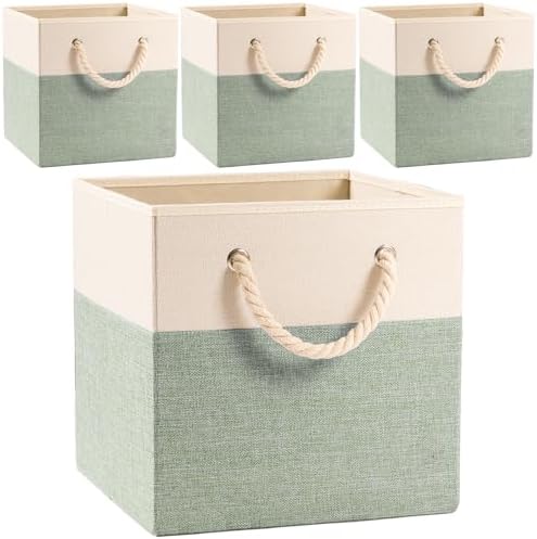 PRANDOM Large Foldable Cube Storage Bins 13x13 inch Fabric Linen Storage by Prandom