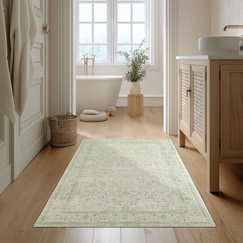 Small Rugs for Entryway Light Green Floral Washable Rug 3x5 - Image 2