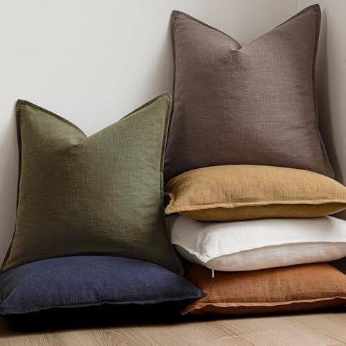 Foindtower Linen Solid Decorative Throw Pillow Covers 16x16 Light Coffee - Image 6