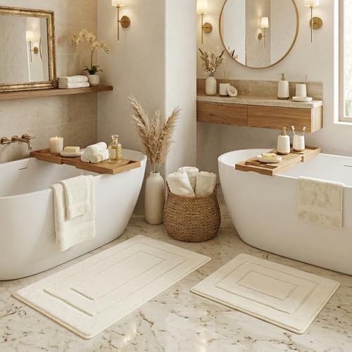 GRANNY SAYS Cream Bathroom Rugs Set 2 Piece, Soft Microfiber Bath Mats by GRANNYSAYS