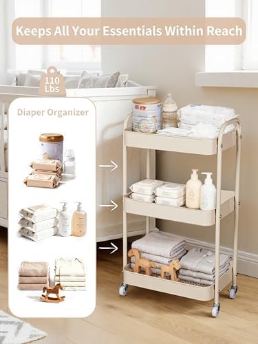 Fortella Baby Diaper Caddy, 3 Tier Rolling Cart - Image 3