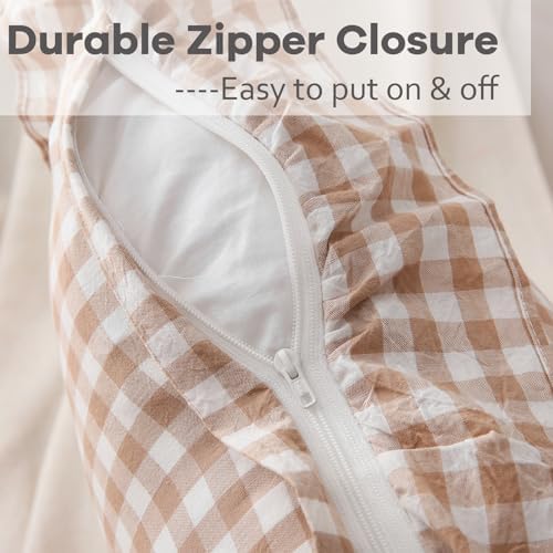 2 Pack Taupe White Gingham Ruffle Throw Pillow Covers 22''x22'' - Image 4