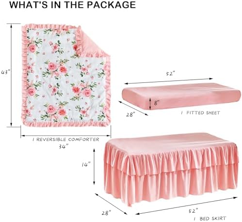 3 Pieces Flowers Crib Bedding Set Baby Ruffled Quilted Comforter - Image 6