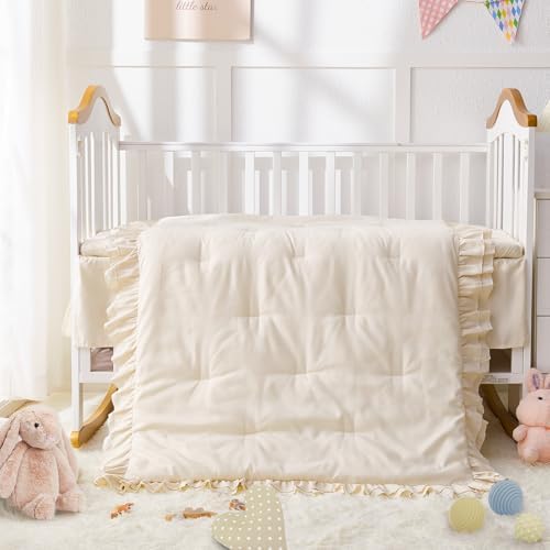 Crib Bedding Set for Girls, 3-Piece Boho Ruffle Baby Bedding Crib Set Include - Image 2