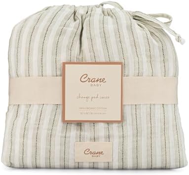 Crane Baby 100% Organic Cotton Change Pad Cover, Neutral Stripe Pattern - Image 7