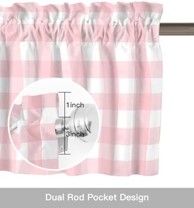 Christmas Kitchen Curtains and Valances Set, Rustic Pink White Buffalo Check - Image 6