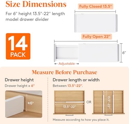 Lifewit 6" Tall Upgrade Drawer Dividers, Adjustable Deep Drawer Organizer - Image 2