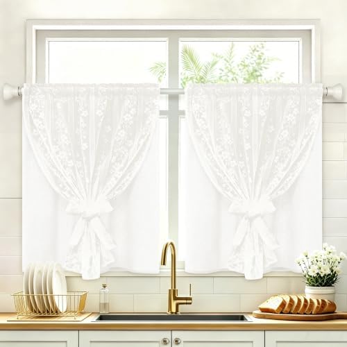 ASPMIZ White Kitchen Curtains 36 Inch Double Layer Kitchen Window Curtains by ASPMIZ