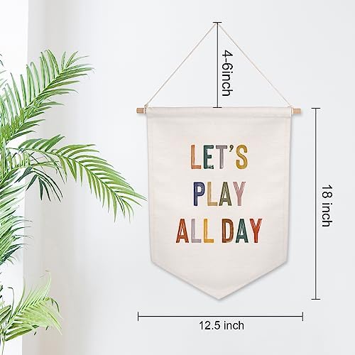 Let's Play All Day Flag Pennant Banner, Boho Nursery, Playroom Wall Hanging - Image 6