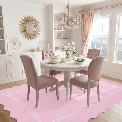 Garvee Scalloped Bow Rug Pink Washable Solid 4x6 Area Rugs - Image 4