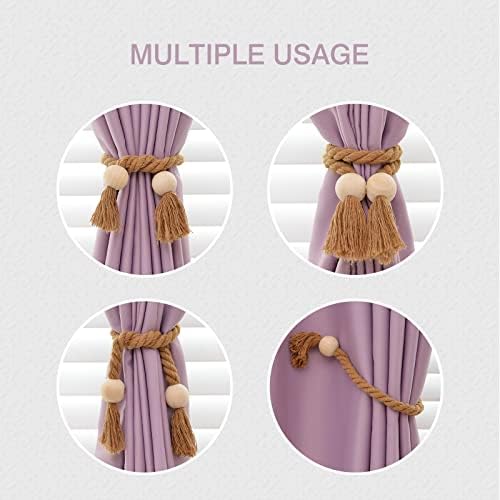 NICEEC 4 Pack Wooden Ball Magnetic Curtain Tiebacks Boho Home Decor Drape Tie - Image 6