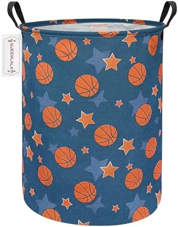 QUEENLALA Large Foldable Round Storage Basket Laundry Hamper, Basketball by QUEENLALA