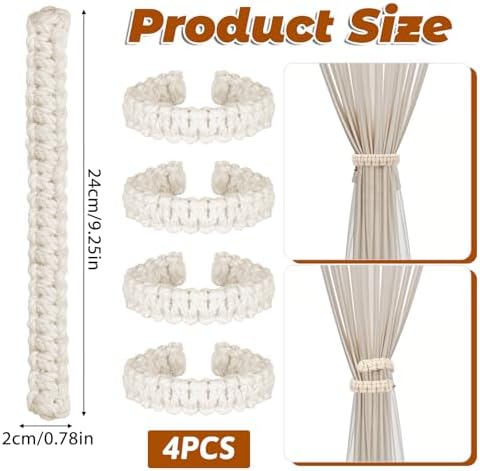 Ptwola 4 Pack Braided Curtain Tiebacks Boho Elegant Rustic Curtain Holdbacks - Image 2