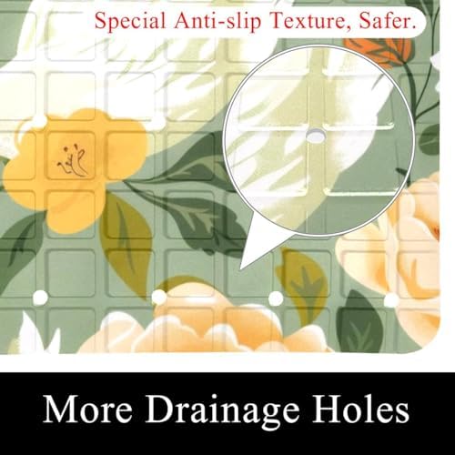 Shower Mat Non Slip 26.8 x 15.1 Inches, Swans Flower Bathtub Mat Shower Stall - Image 2