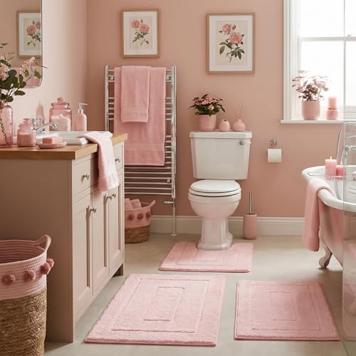 GRANNY SAYS Pink Bathroom Rugs Set 3 Piece, Soft Microfiber Bath Mats by GRANNYSAYS