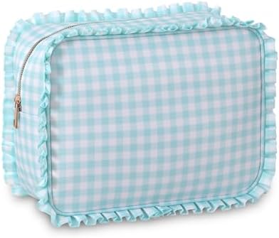 Ruffled Makeup Bag, Mint Gingham by EMBRUNIONCE