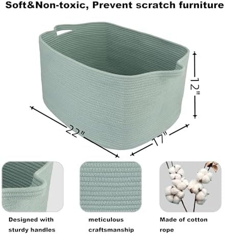 XUANGUO Large Rectangle Woven Cotton Rope Blanket Basket 22"x17"x12" Green - Image 2