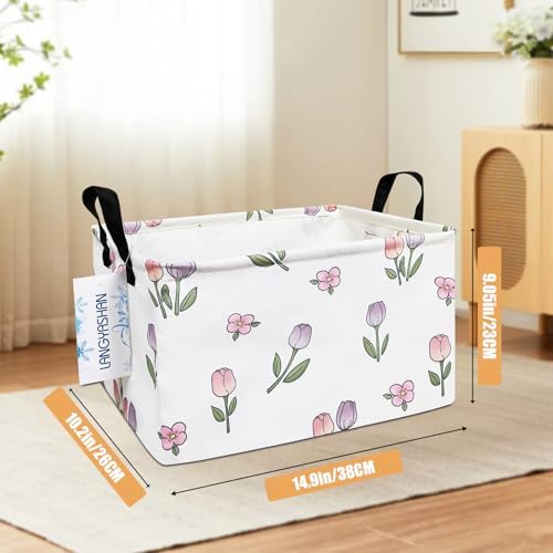 Rectangular Collapsible Romantic Tulip Storage Basket Nursery Organizer - Image 2