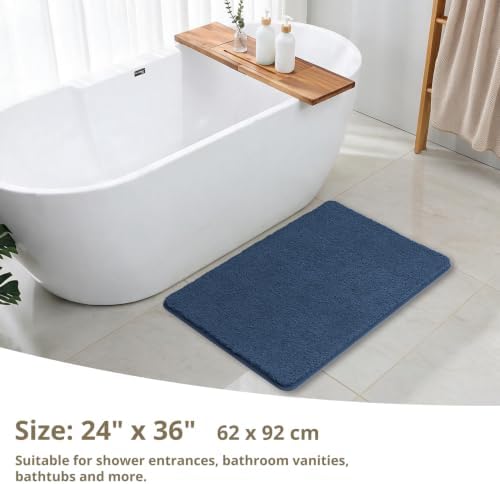 Polyester Bathroom Rug 24"x36" Navy Blue, Non-Slip Soft Bath Mat - Image 2