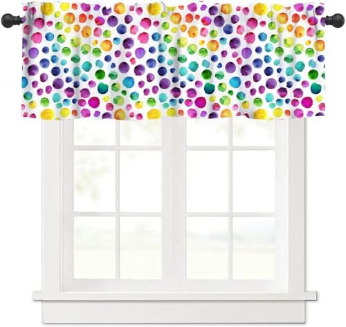Colorful Rainbow Valance Curtain, Watercolor Retro Polka Dots Modern Geometric by JanJCurt