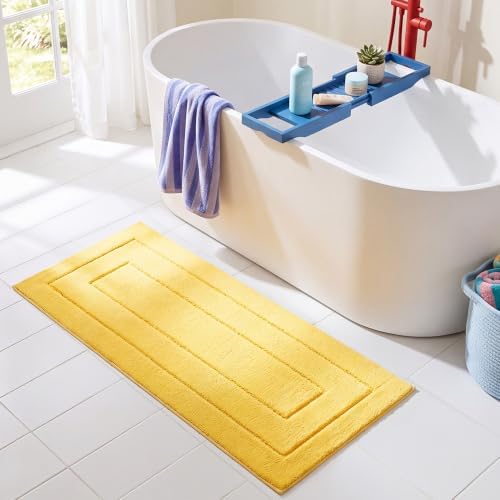 GRANNY SAYS Yellow Bathroom Runner Rug 48" x 24", Soft Microfiber Bath Mat by GRANNYSAYS