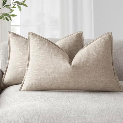 Foindtower Decorative Linen Lumbar Throw Pillow Covers 12x20 Natural Linen by Foindtower