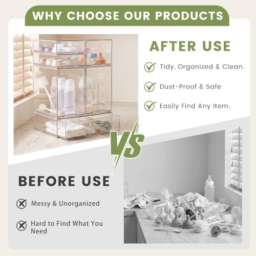 Baby Bottle Organizer, 6-Piece Clear Acrylic Stackable Storage Drawers - Image 6