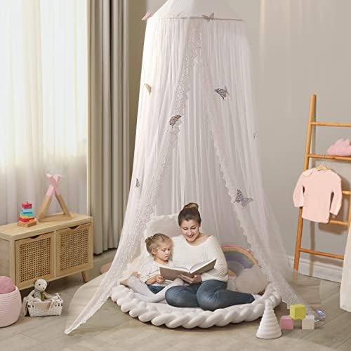 LOAOL Kids Bed Canopy with Lace Hanging Canopy Net - Image 3