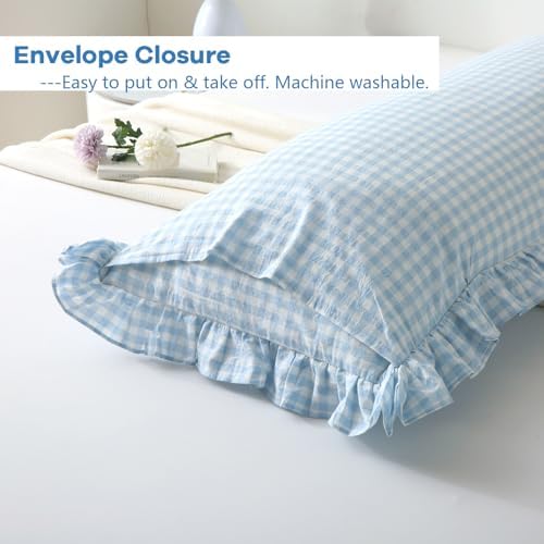 Light Blue White Gingham Ruffle Body Pillow Cover 20"x54" - Image 5
