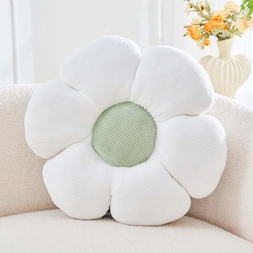 Kcvvcr White Flower Pillow, 14.9" Cute Flower Shaped Floor Pillow, Aesthetic by Kcvvcr