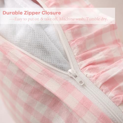2 Pack Blush White Gingham Ruffle Throw Pillow Covers 22''x22'' - Image 4