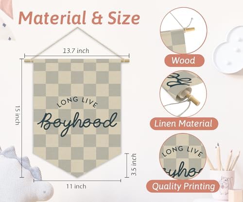 Boys Room Decor, Long Live Boyhood Boy Nursery Linen Canvas Banner - Image 4