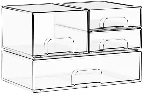Yieach 4 Pack Clear Stackable Storage Drawers, Acrylic Drawer Organizer by Yieach