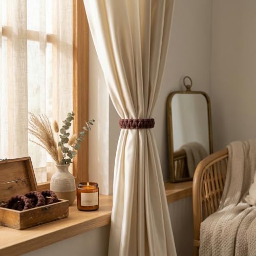 Ptwola 4 Pack Braided Curtain Tiebacks Boho Elegant Rustic Curtain Holdbacks - Image 7