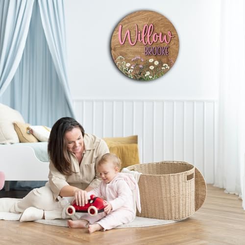 Personalized Wooden Name Sign, Custom Wildflower Nursery Sign, Round Name Sign - Image 3