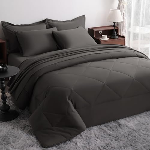 NTBAY King Microfiber Bed in a Bag, Comforter Set 7 Piece, Dark Grey by NTBAY
