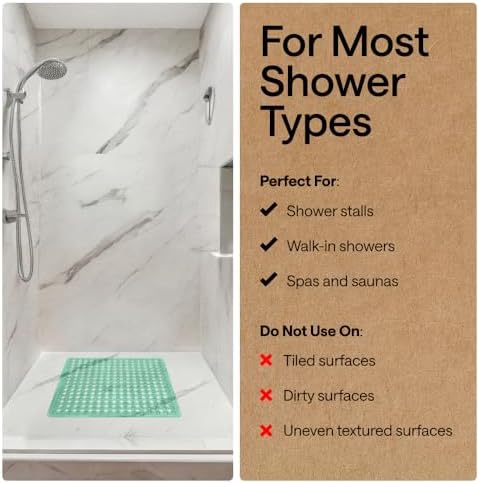 GORILLA GRIP Square Shower Stall Mat, Bathtub Floor Mat, 21x21 Green - Image 6