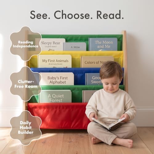 Humble Crew Kids Bookshelf, Montessori Front Facing Toddler Bookcase 4 Tier - Image 6