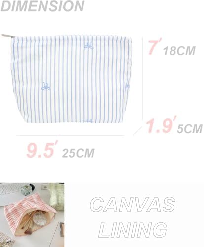 Flat Makeup Bag for Women, Zipper Cosmetic Pouch for Purse, Stripe Butterfly - Image 4