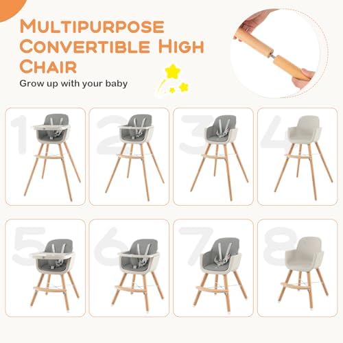 BABY JOY Convertible Baby High Chair, 3 in 1 Wooden Highchair/Booster/Chair - Image 2