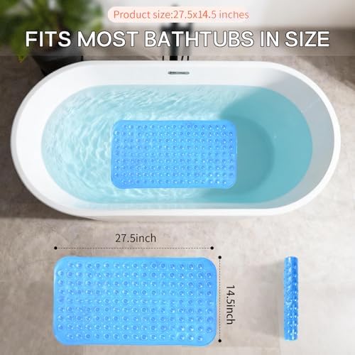 Anti-Slip Bathtub Shower Mat 28×15 Inch Sky Blue - Image 3