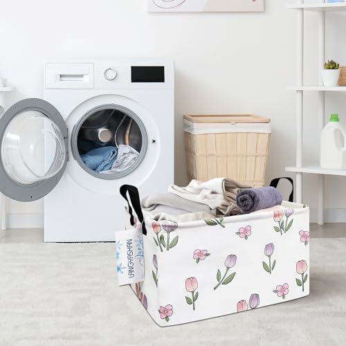 Rectangular Collapsible Romantic Tulip Storage Basket Nursery Organizer - Image 6