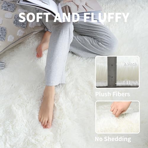 6x9 Cream White Shag Rug for Bedroom, Soft Plush Fluffy Carpet - Image 3