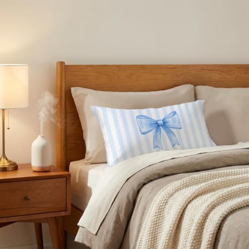 Coquette Blue Bow Pillow Covers 12x20, Coquette Room Decor, Preppy Blue Striped - Image 3