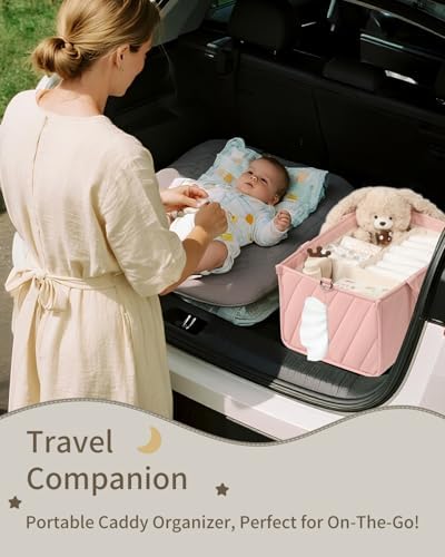 Pink Diaper Caddy Organizer – Portable Storage Basket - Image 6