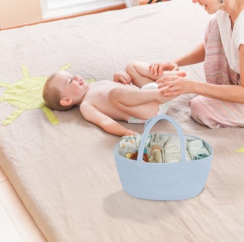 XUANGUO Cotton Rope Baby Diaper Caddy Organizer Basket Sky Blue - Image 4