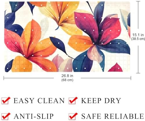 Bathtub Mat Non Slip 26.8x15.1 Inch, Colorful Flowers Shower Mat - Image 4